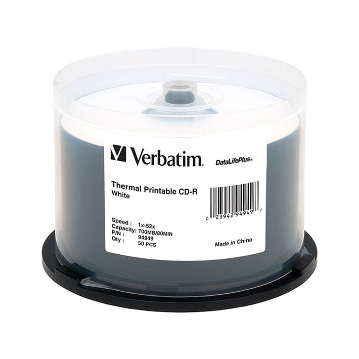 Verbatim CD-R, 700 MB, 52x, с бяло покритие за мастиленоструен печат, 50 броя в шпиндел