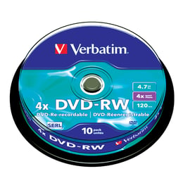 Verbatim DVD-RW, презаписваем, 4.7 GB, 4x, 10 броя в шпиндел