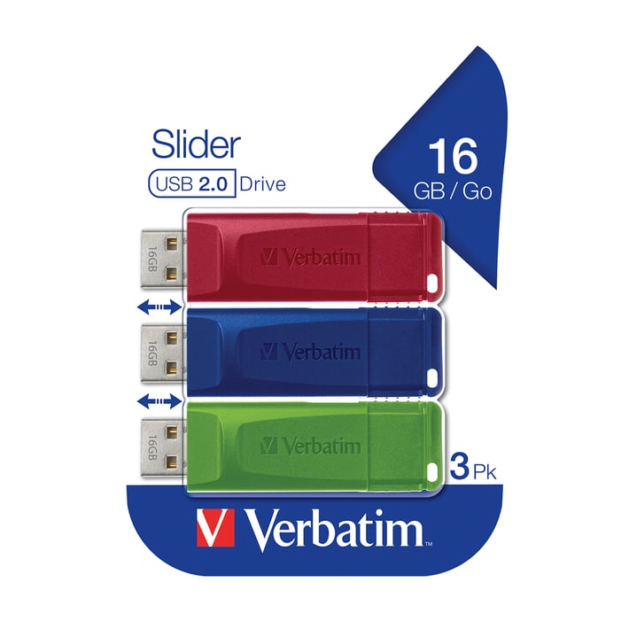 Verbatim USB флаш памет Slider, USB 2.0, 16GB, 3 броя