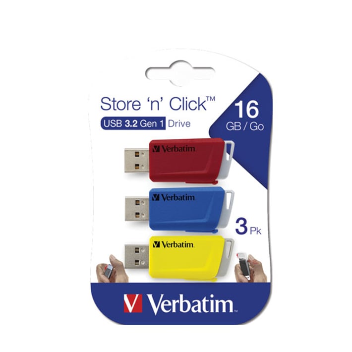 Verbatim USB флаш памет Store 'n' Click, USB 3.2, 16 GB, 3 броя