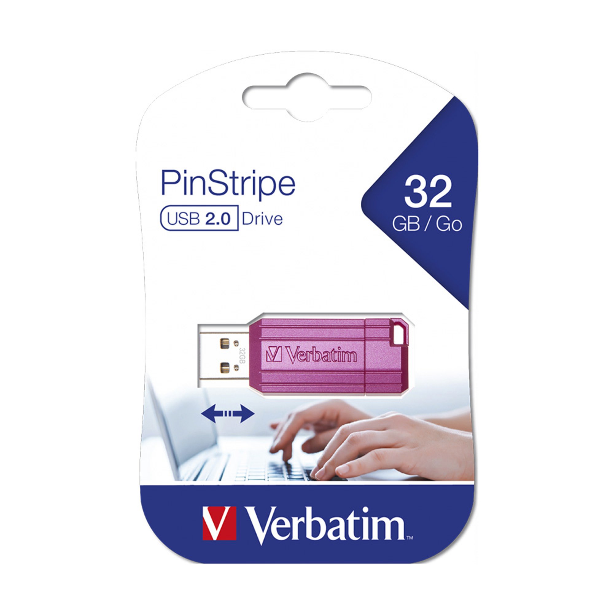 Verbatim USB флаш памет Pinstripe, USB 2.0, 32 GB, розова