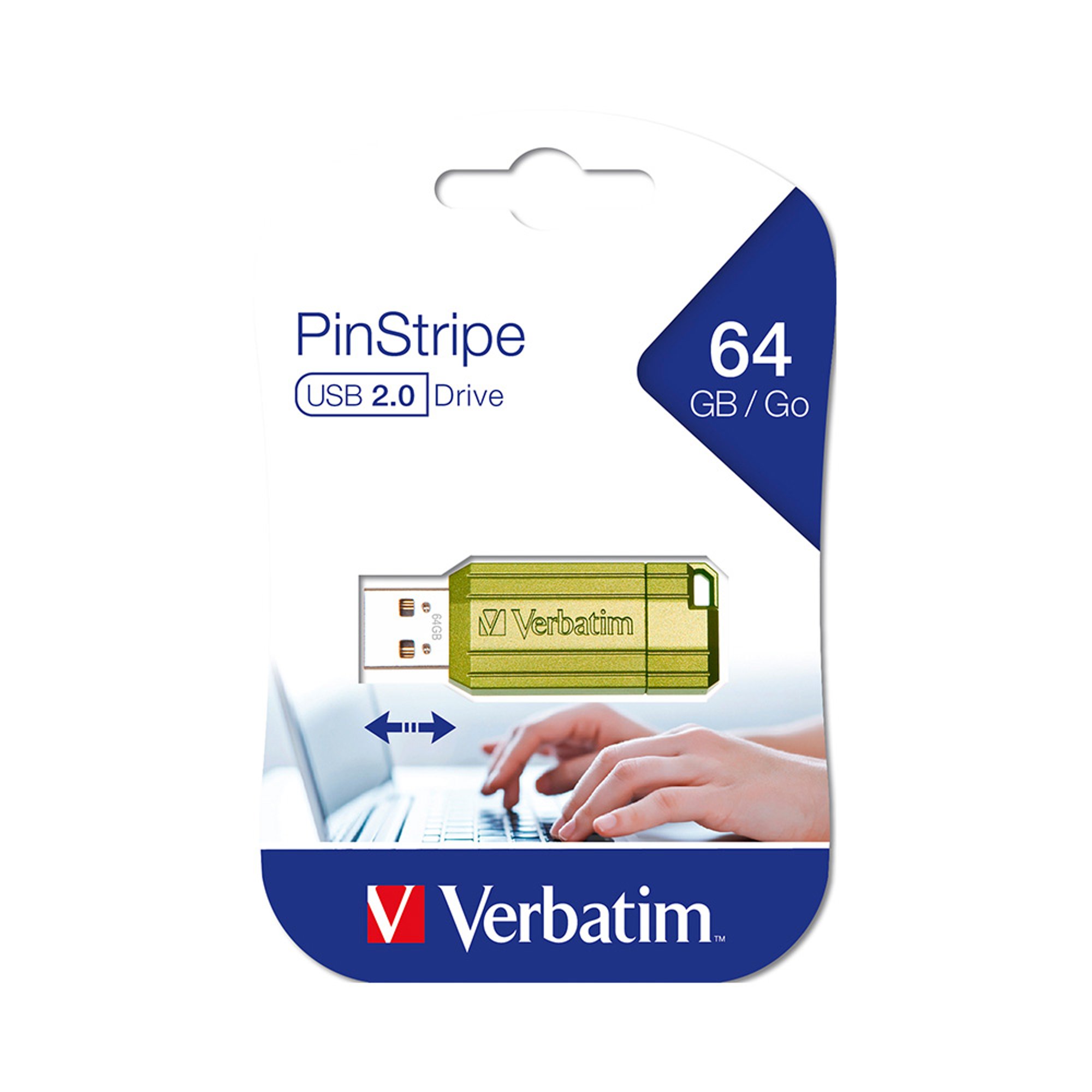 Verbatim USB флаш памет Pinstripe, USB 2.0, 64 GB, зелена