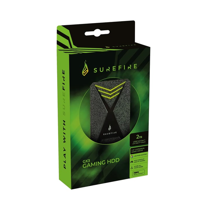 SureFire Външен HDD твърд диск Bunker, 2 TB, USB 3.2, черен