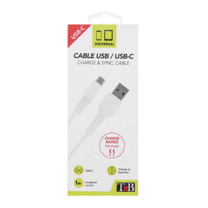 TNB Кабел USB type C/USB A, 1 m, бял