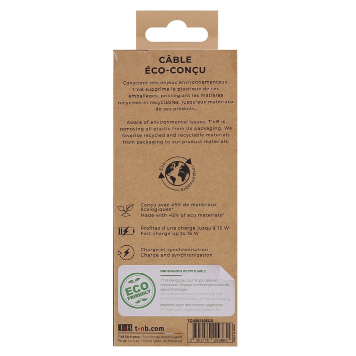 Кабел TNB Eco, USB/USB Type C, 1.5 m, USB-A, USB-C