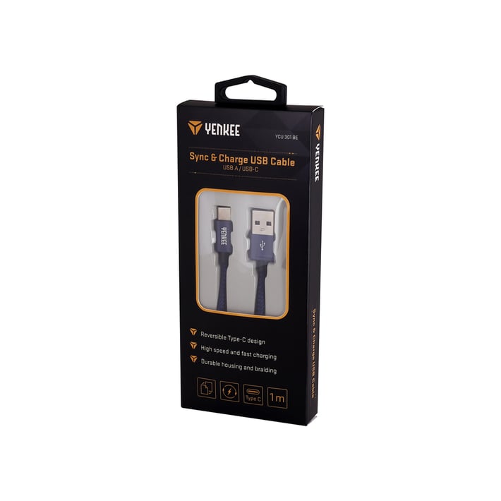 Yenkee Кабел 301 BE, USB-A Male към USB-C Male, 1 m, син