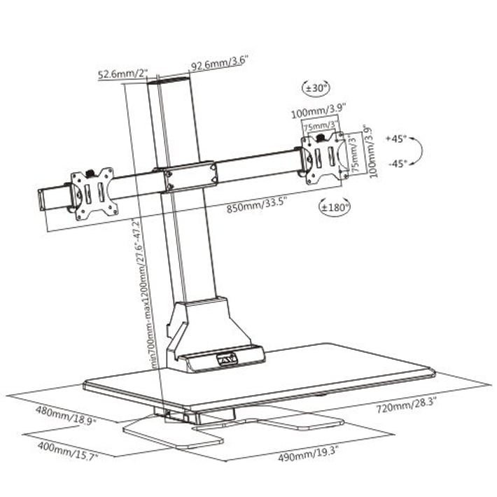 Lumi Стойка за 2 монитора DWS10-T02, 13'' - 32'', черна