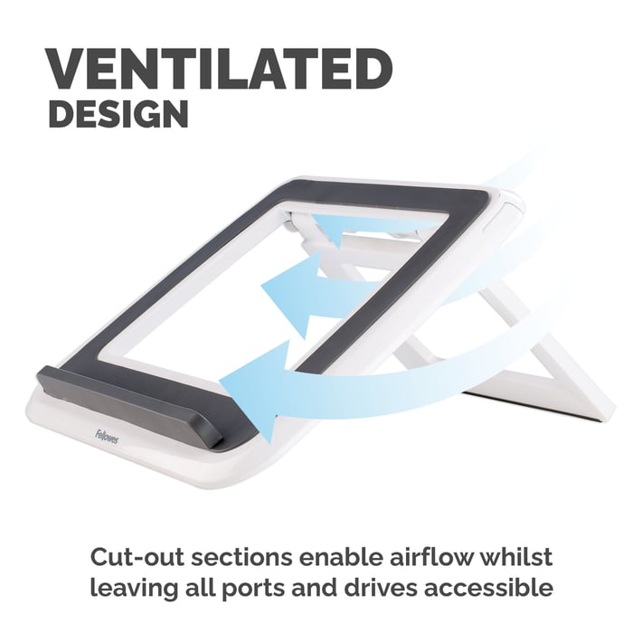 Fellowes Стойка за лаптоп I-Spire, охлаждаща, до 17'', бяла
