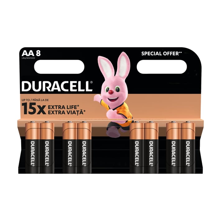 Duracell Алкална батерия, AA, LR6, 1.5 V, 8 броя