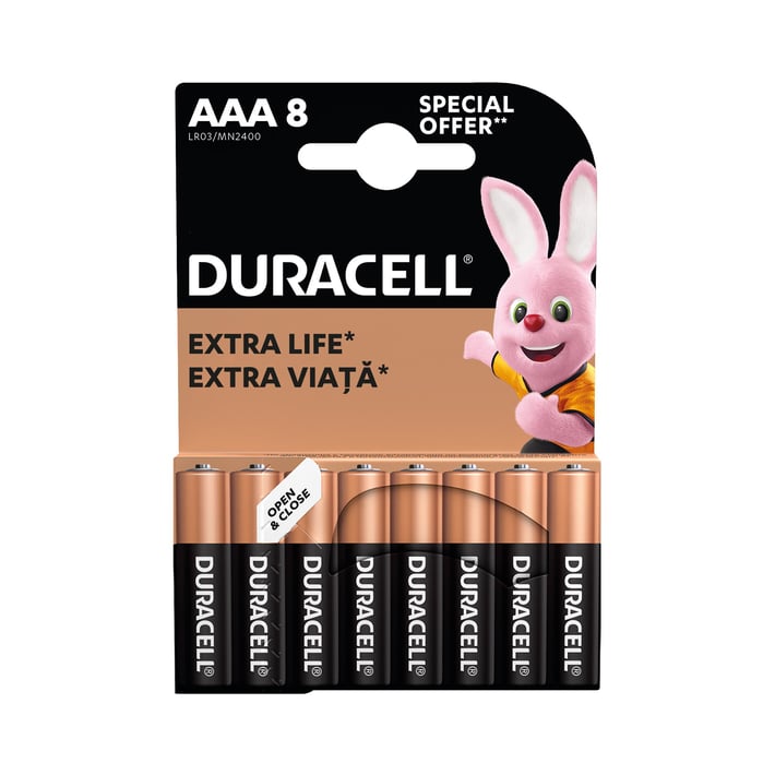 Duracell Алкална батерия, AAA, LR6, 1.5 V, 8 броя