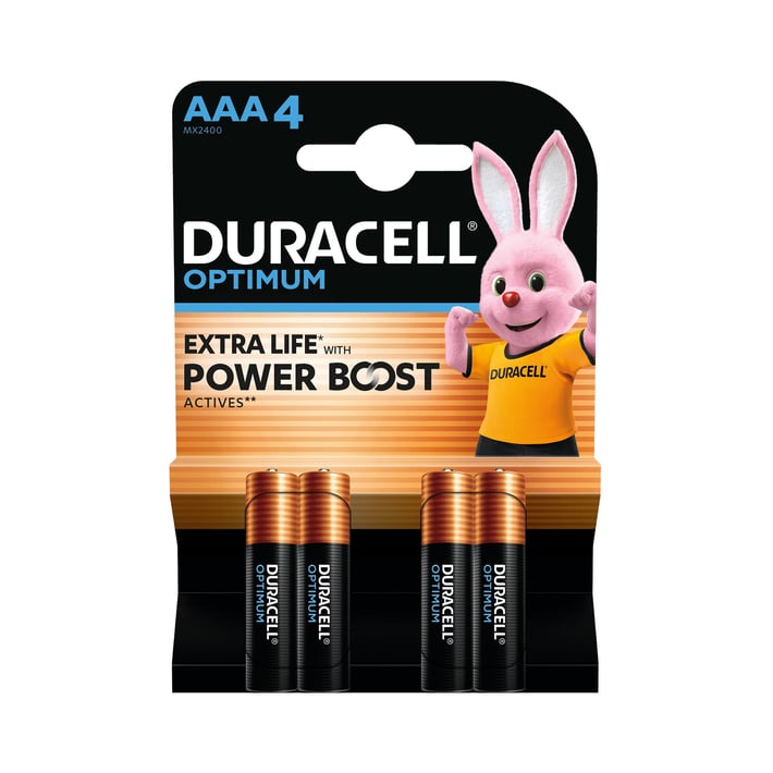 Duracell Алкална батерия Optimum, AAA, LR6, 1.5 V, 4 броя