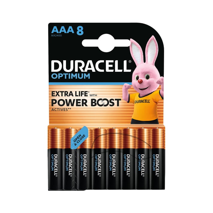 Duracell Алкална батерия Optimum, AAA, LR6, 1.5 V, 8 броя