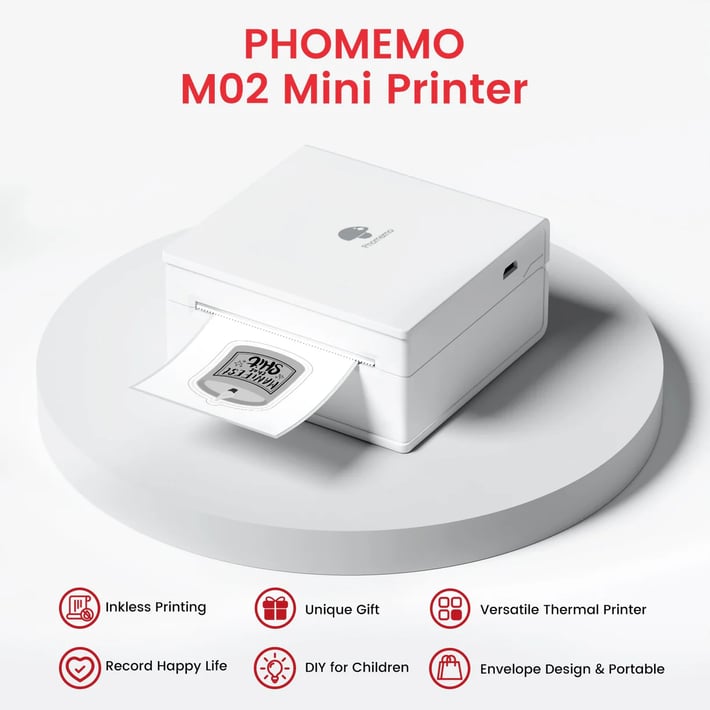 Phomemo Принтер M02-WH, преносим, мини, без мастило, бял