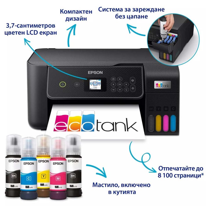 Epson Мастиленоструйно мултифункционално устройство 3 в 1 EcoTank L3280, A4, Wi-Fi