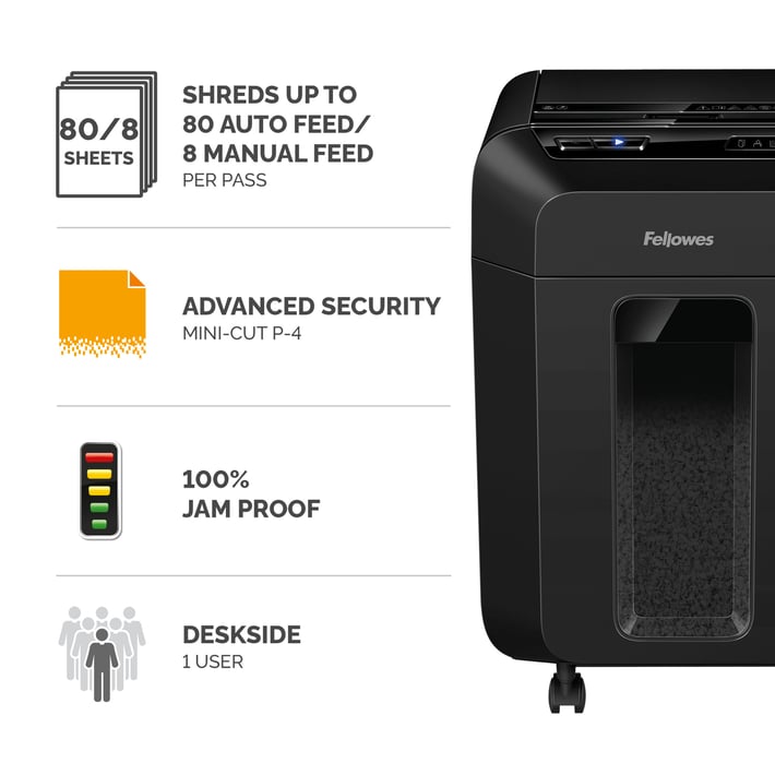 Fellowes Шредер за унищожаване на документи Automax 80M, Soho, Mini-Cut, P-4, 17 L, черен