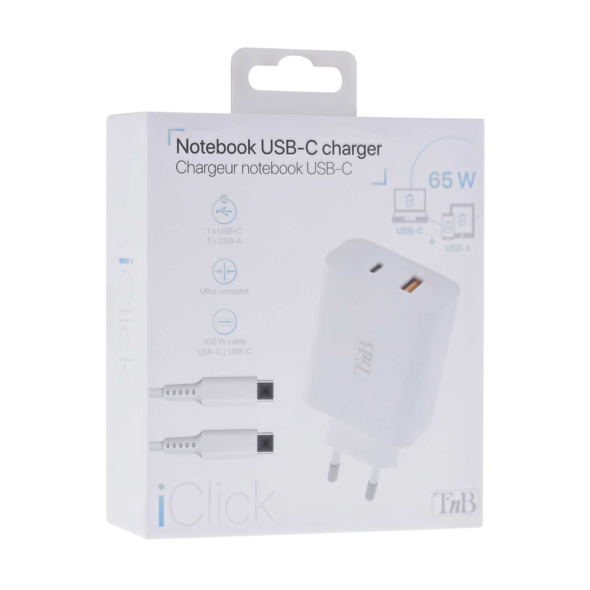 TNB Зарядно устройство iClick, за лаптоп и смартфон, 65W, USB Type-C