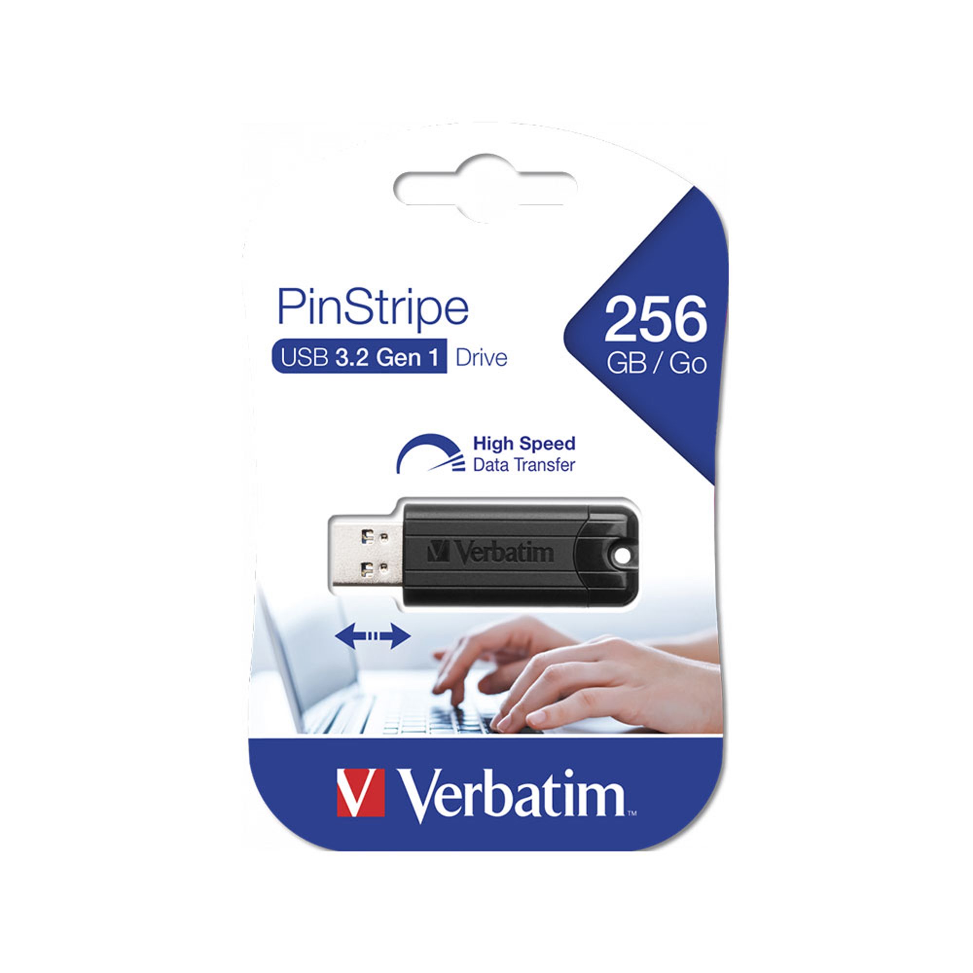 Verbatim USB флаш памет Pinstripe, USB 3.2 G1, 256 GB, черна