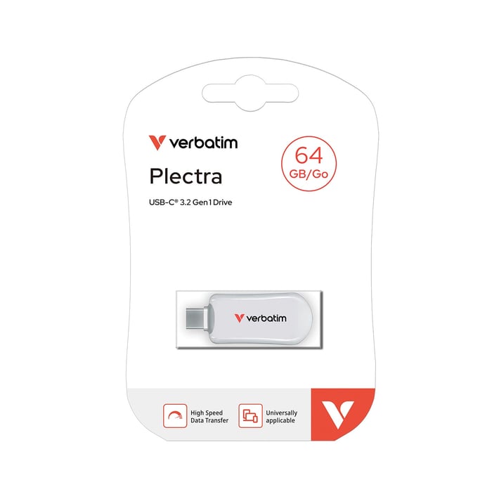 Verbatim USB флаш памет Plectra, 64 GB, USB Type-C 3.2, бяла