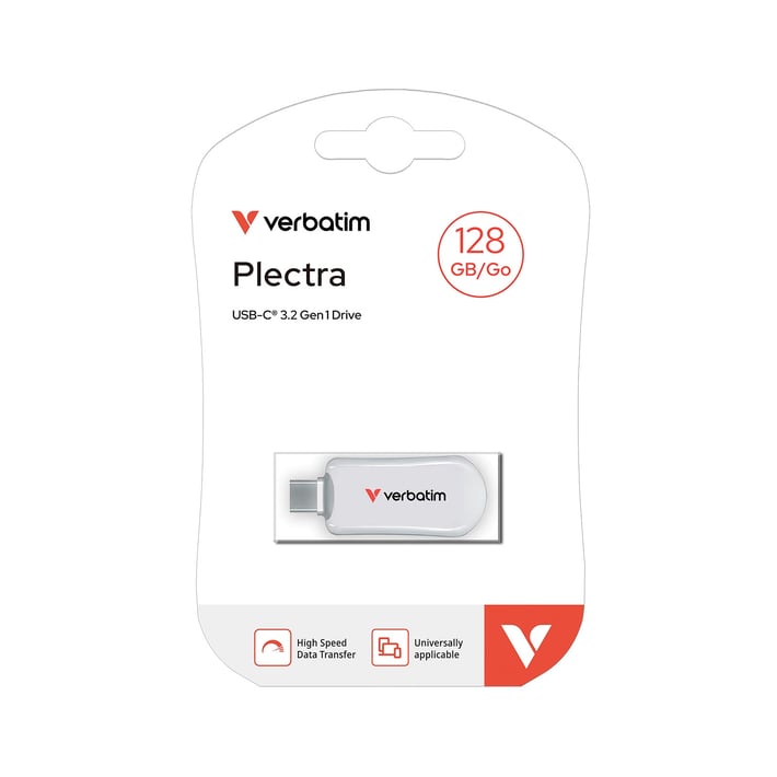 Verbatim USB флаш памет Plectra, 128 GB, USB Type-C 3.2, бяла