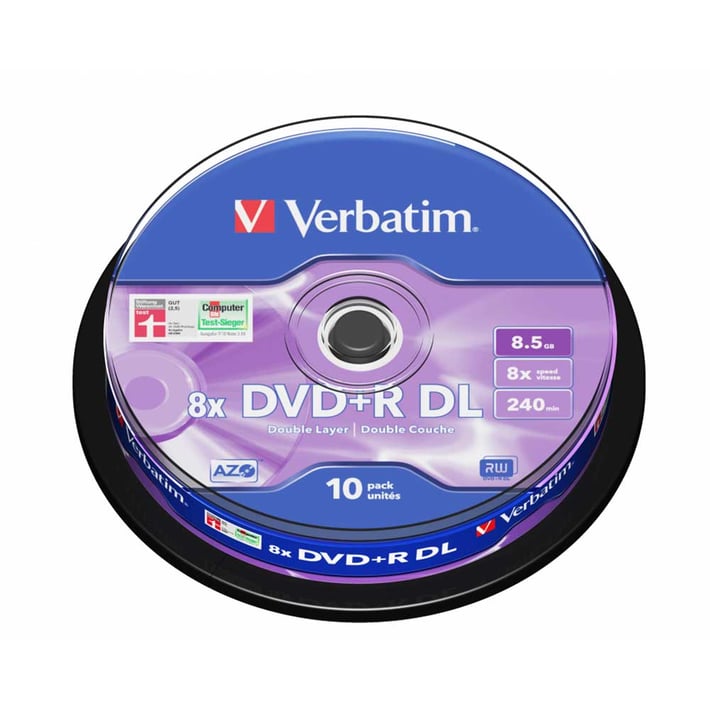 Verbatim DVD+R, 8,5 GB, 8x, Double Layer, 10 броя в шпиндел