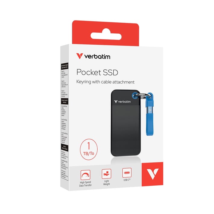 Verbatim Външен SSD твърд диск Pocket, 1 TB, джобен, USB 3.2, черно-син