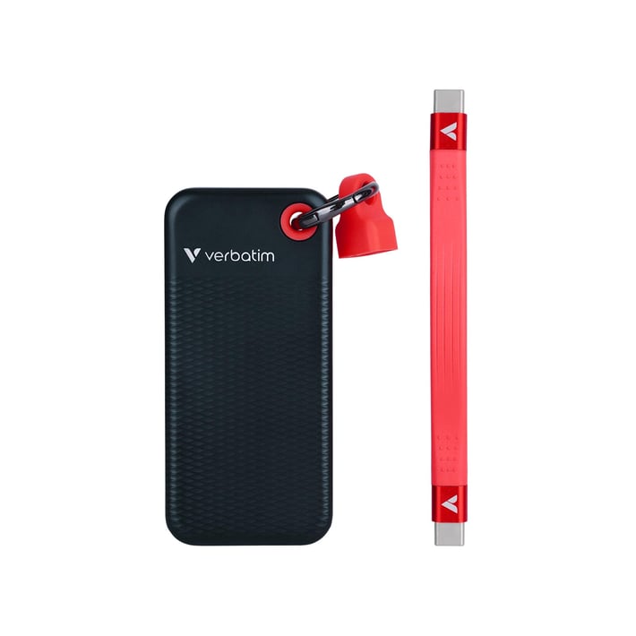 Verbatim Външен SSD твърд диск Pocket, 1 TB, джобен, USB 3.2, черно-червен