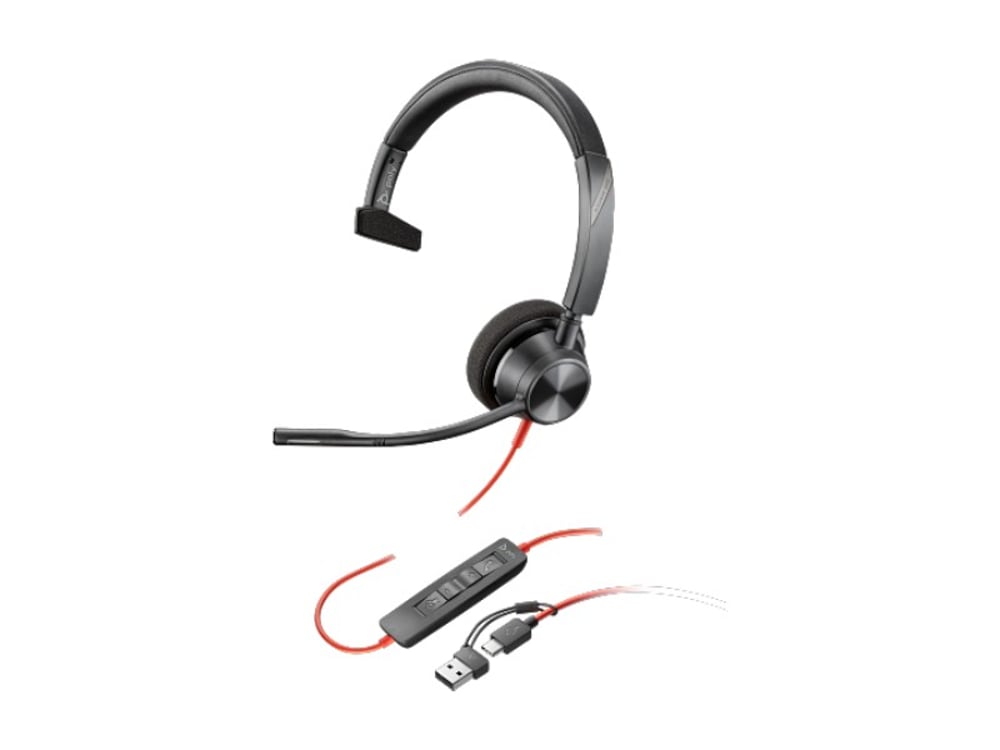 HP Poly Слушалки Blackwire 3310, жични, с микрофон, USB Type-C/Type-A адаптер
