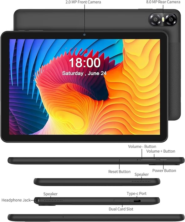 Таблет Pritom E10, 10'', Octa Core, 64 GB, 8 GB RAM, Android 13, сив