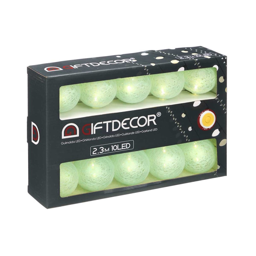 Гирлянд Giftdecor, с 10 LED топки, за външна употреба, мента