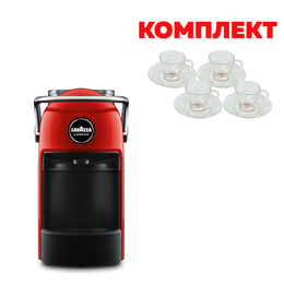 Lavazza Кафе машина A Modo Mio Jolie, червена, в комплект с 4 стъклени чаши за кафе