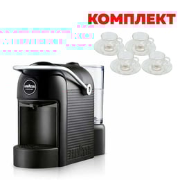 Lavazza Кафе машина A Modo Mio Jolie, черна, в комплект с 4 стъклени чаши за кафе
