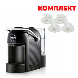 Lavazza Кафе машина A Modo Mio Jolie, черна, в комплект с 4 стъклени чаши за кафе