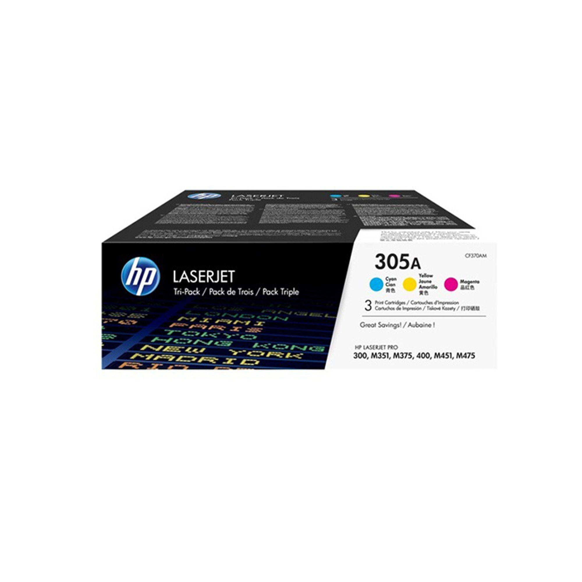 HP Тонер CF370AM, 305А, Cyan, Magenta, Yellow, 3 броя