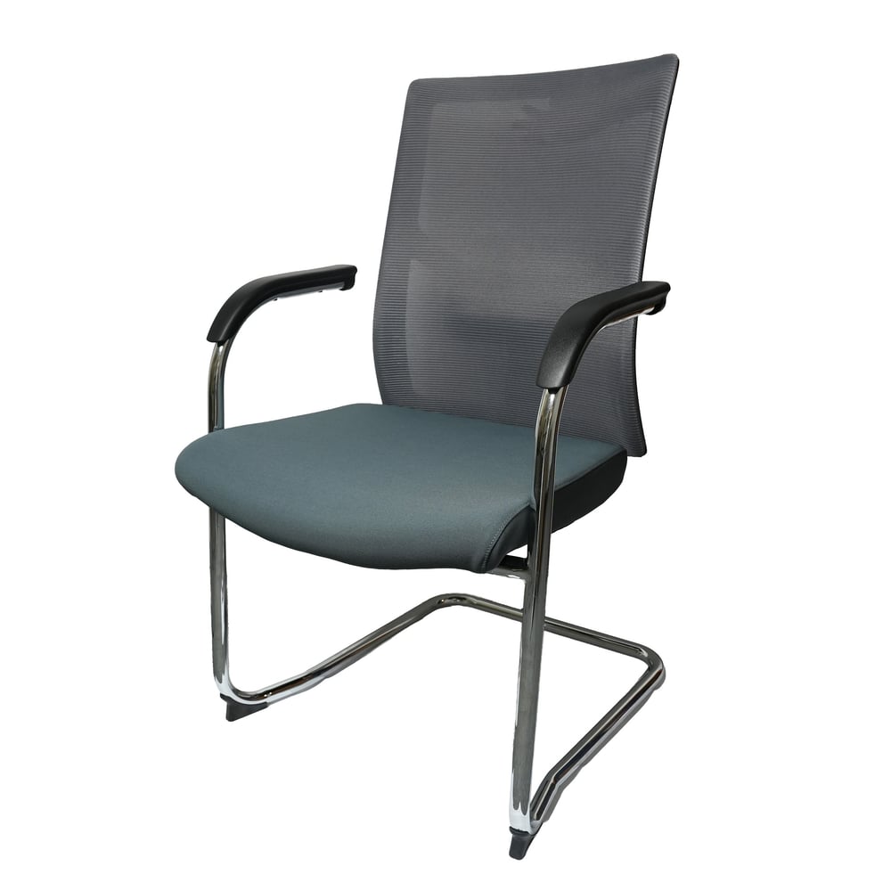 Посетителски стол RFG Snow Black M, дамаска и меш, до 120 kg, зелена седалка, светлосива облегалка, 2 броя в комплект