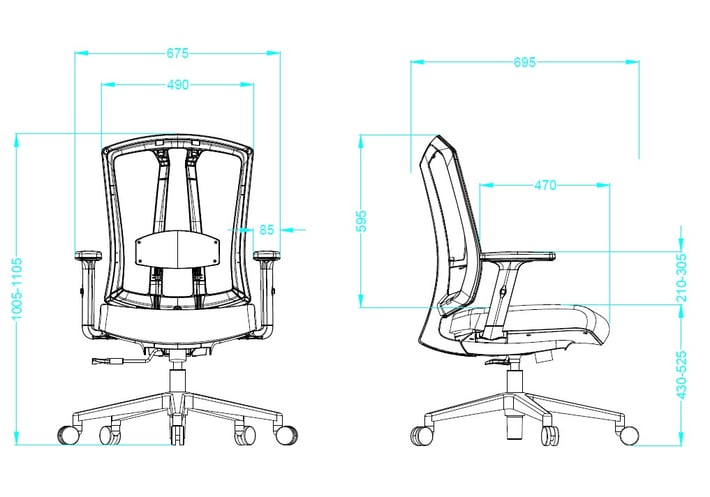 Ергономичен стол RFG Primo Lux Chrome W, дамаска и меш, Multi-function механизъм, до 120 kg, черен