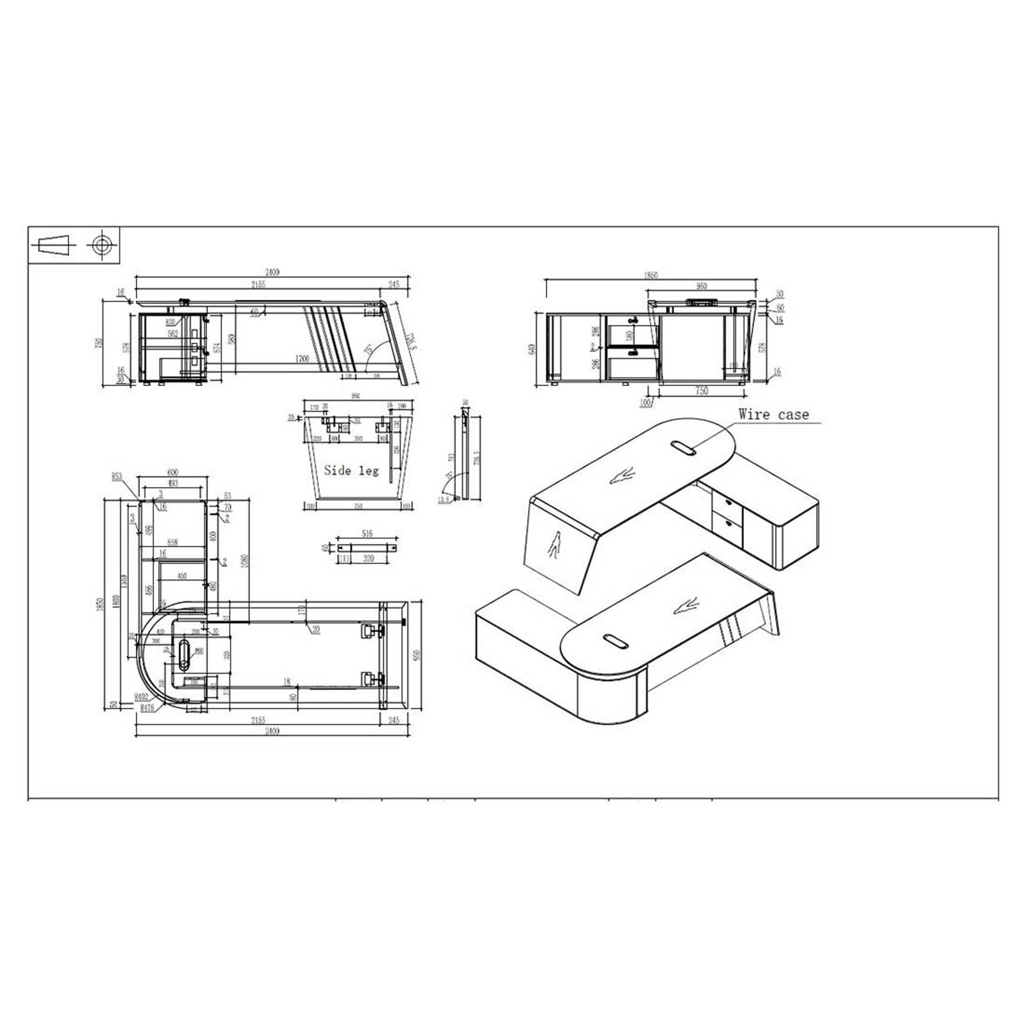 RFG Бюро Savona, с контейнер, 2400 х 1850 х 750 mm, дъб и сиво