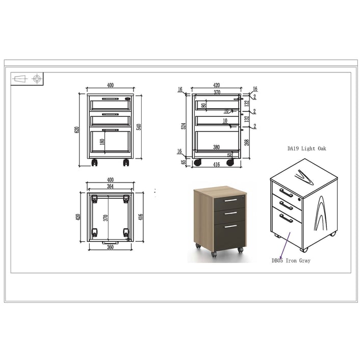 RFG Контейнер Milano, 400 х 420 х 620 mm, светъл дъб и сиво