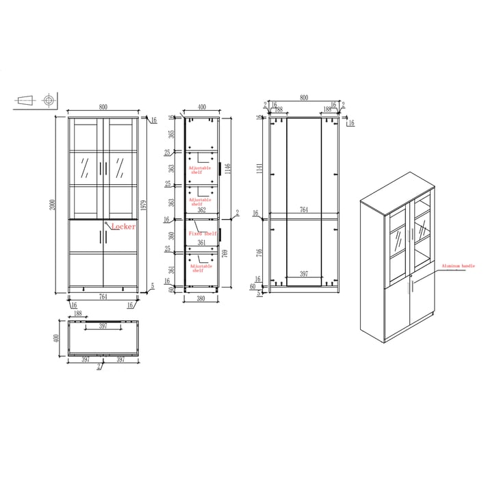 RFG Шкаф Monaco, със стъклени врати, 800 х 400 х 2000 mm, бряст и бяло