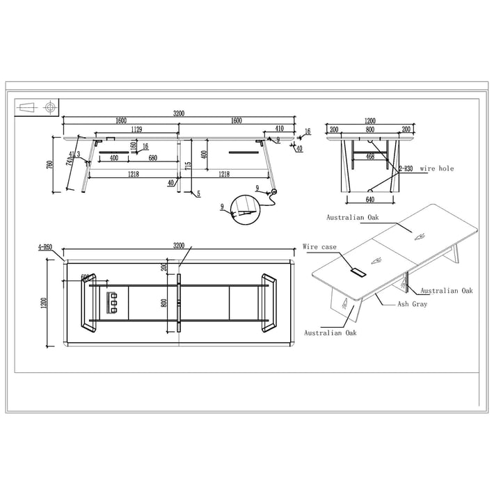 RFG Заседателна маса Elmaz, 3200 х 1200 х 760 mm, дъб и сиво