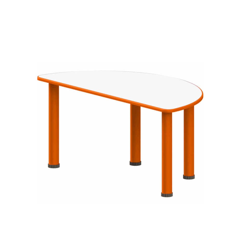 Маса RFG, детска, полукръгла, 1200 х 600 х 540 mm, MDF 18 mm, бял плот, оранжев метал, сглобена мостра