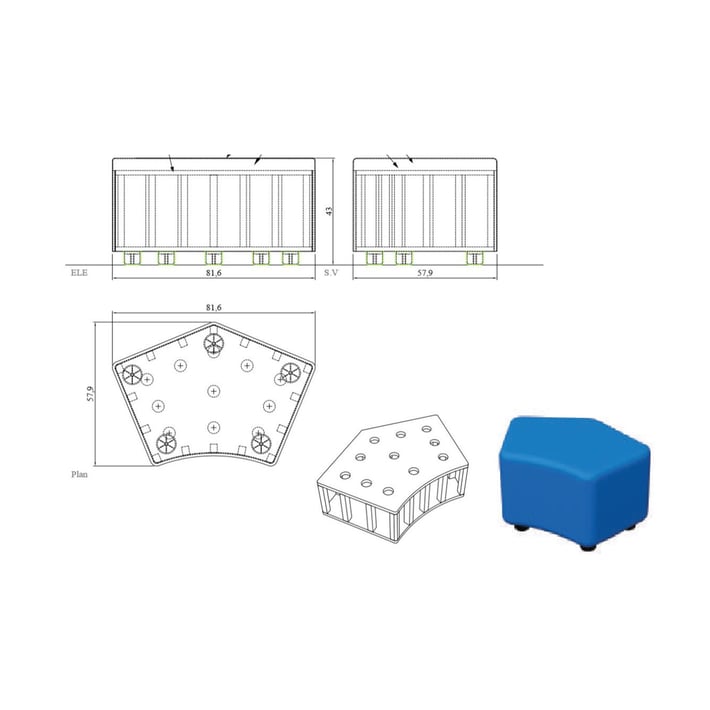 RFG Табуретка Shape, 90 х 90 х 43H, екокожа, цвят графит