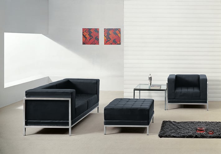 Диван RFG Neo, двуместен, екокожа, метална основа, 1450 х 720 х 700 mm, черен