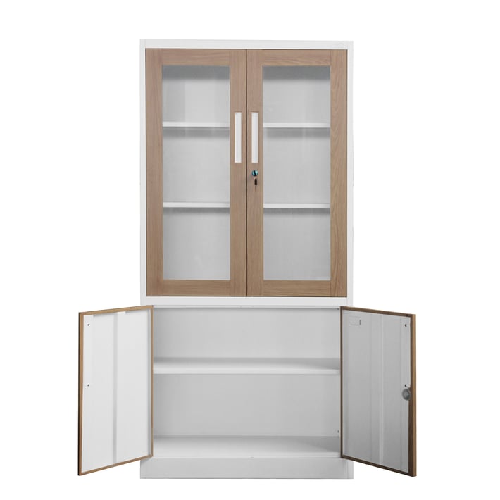 Шкаф RFG, медицински, със стъклени врати, 900 х 400 х 1850 mm, кехлибарен дъб и бяло