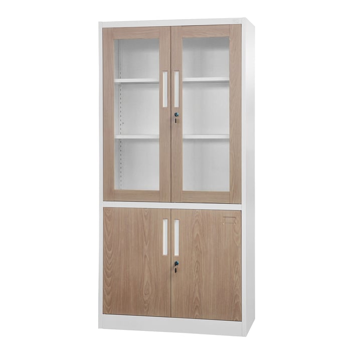 Шкаф RFG, медицински, със стъклени врати, 900 х 400 х 1850 mm, кехлибарен дъб и бяло