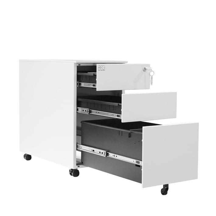Контейнер RFG, метален, с три чекмеджета и ключ, 300 х 600 х 560 mm, бял