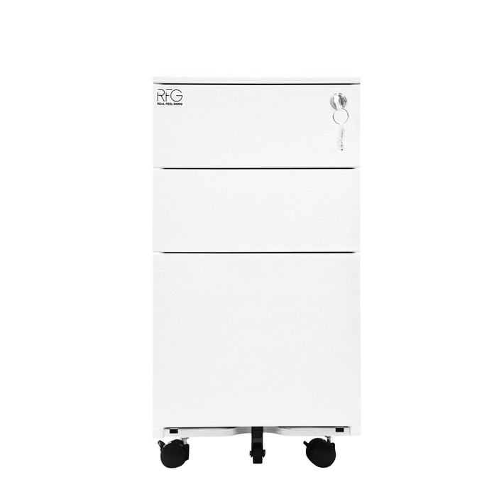 Контейнер RFG, метален, с три чекмеджета и ключ, 300 х 600 х 560 mm, бял