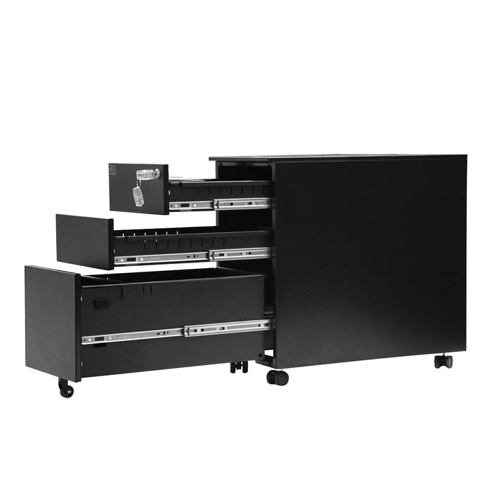 Контейнер RFG, метален, с три чекмеджета и ключ, 300 х 600 х 560 mm, черен