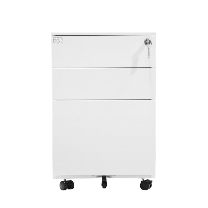 Контейнер RFG, метален, с три чекмеджета и ключ, 390 х 520 х 600 mm, бял