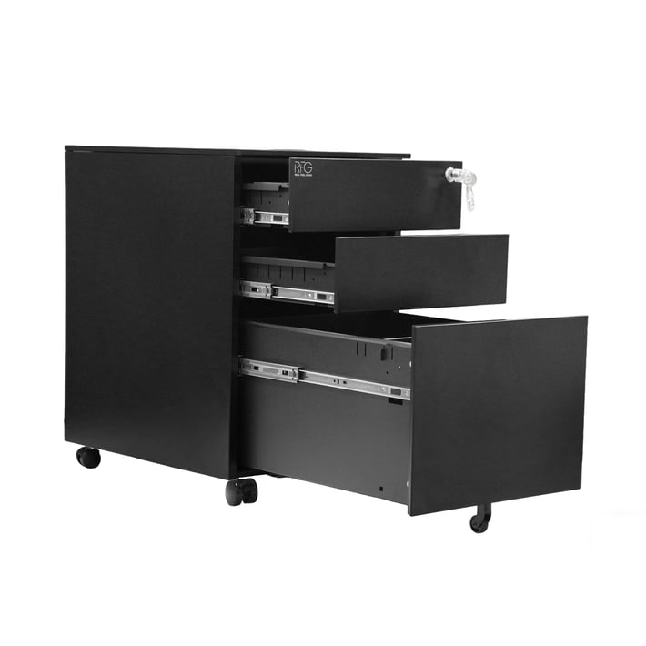 Контейнер RFG, метален, с три чекмеджета и ключ, 390 х 520 х 600 mm, черен