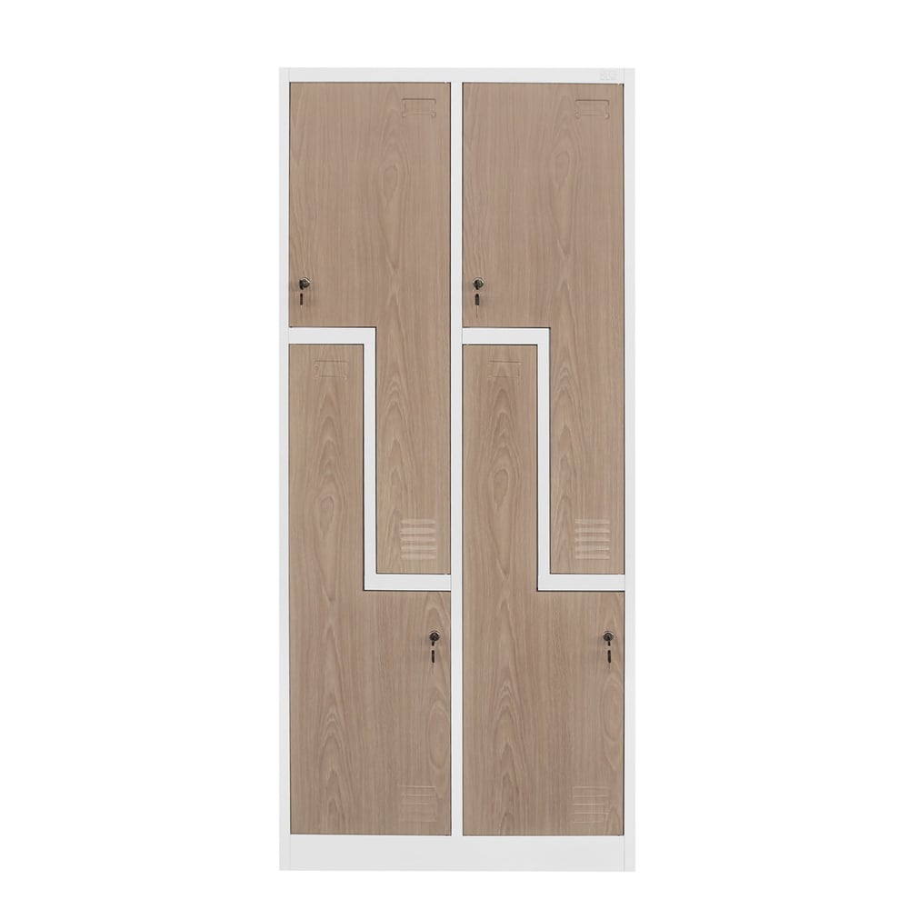 Гардероб RFG, двоен, метален, Z-образни врати, 800 х 450 х 1850 mm, кехлибарен дъб и бяло